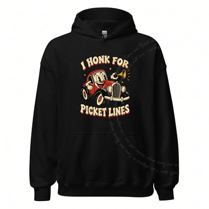 I Honk for Picket Lines Cartoon Care & Resist Gildan hoodie in Black