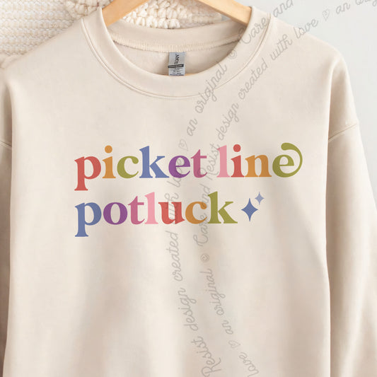Picket Line Potluck Care & Resist Gildan crewneck sweatshirt in Sand