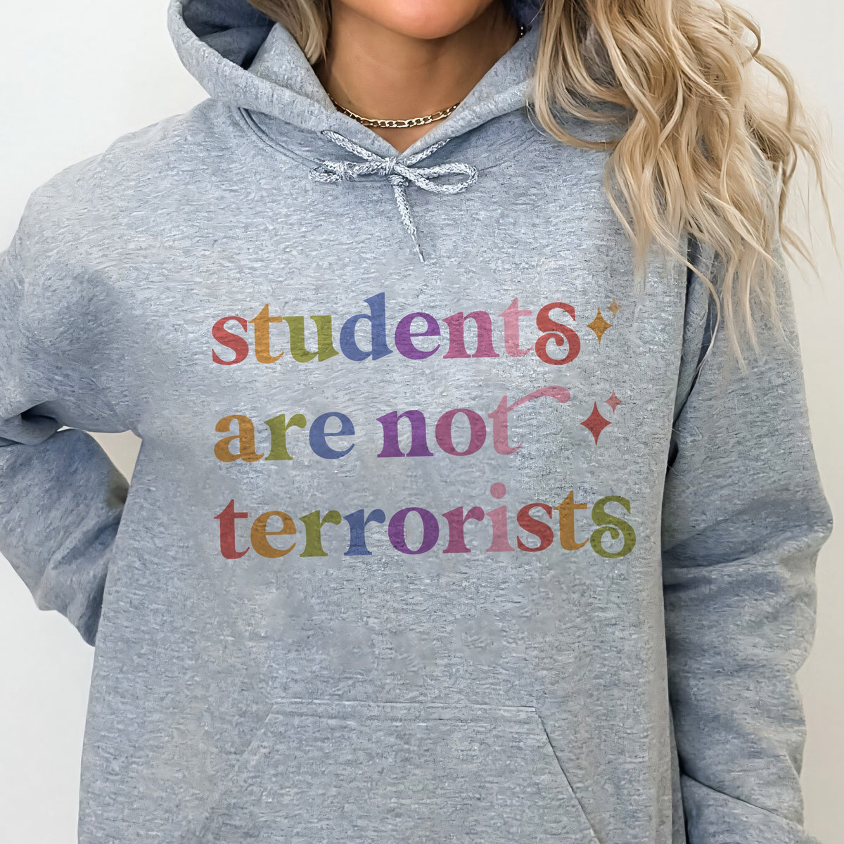 Students are not Terrorists Care & Resist Gildan hoodie in Sport Grey