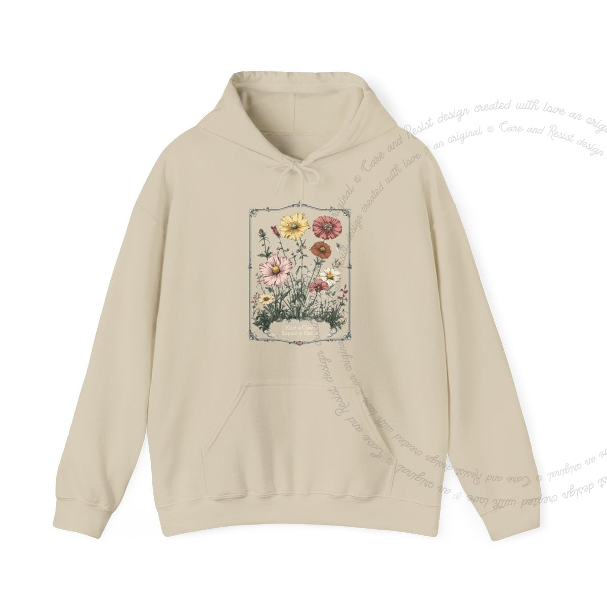 Elect a Clown Expect a Circus Floral Care & Resist Gildan hoodie in Sand