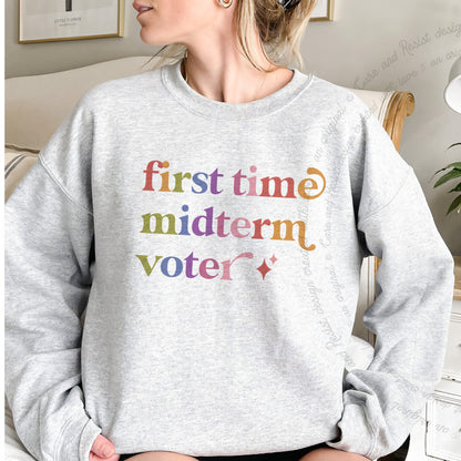 First Time Midterm Voter Care & Resist Gildan crewneck sweatshirt in Sport Grey