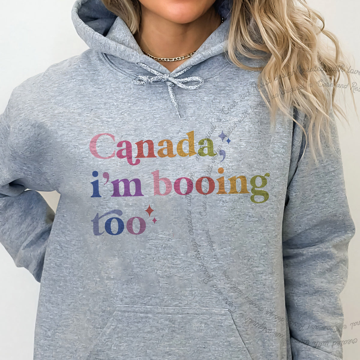 Canada, I'm Booing Too Care & Resist Gildan hoodie in Sport Grey