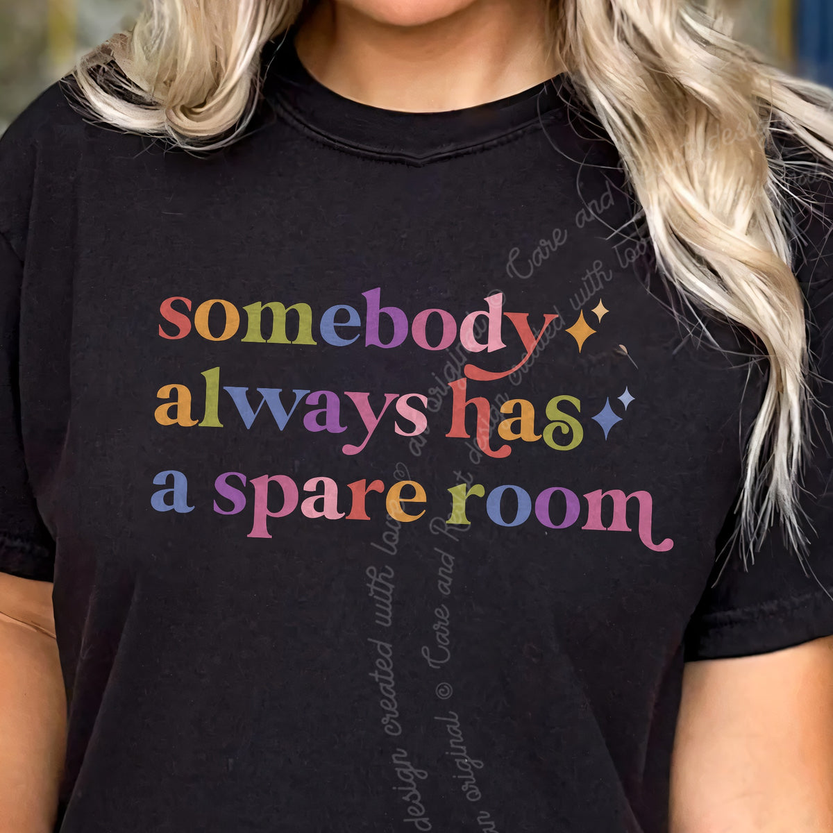 Somebody Always Has a Spare Room Care & Resist progressive t-shirt in Black