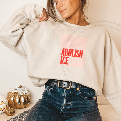 Abolish ICE Care & Resist Gildan crewneck sweatshirt in Sand