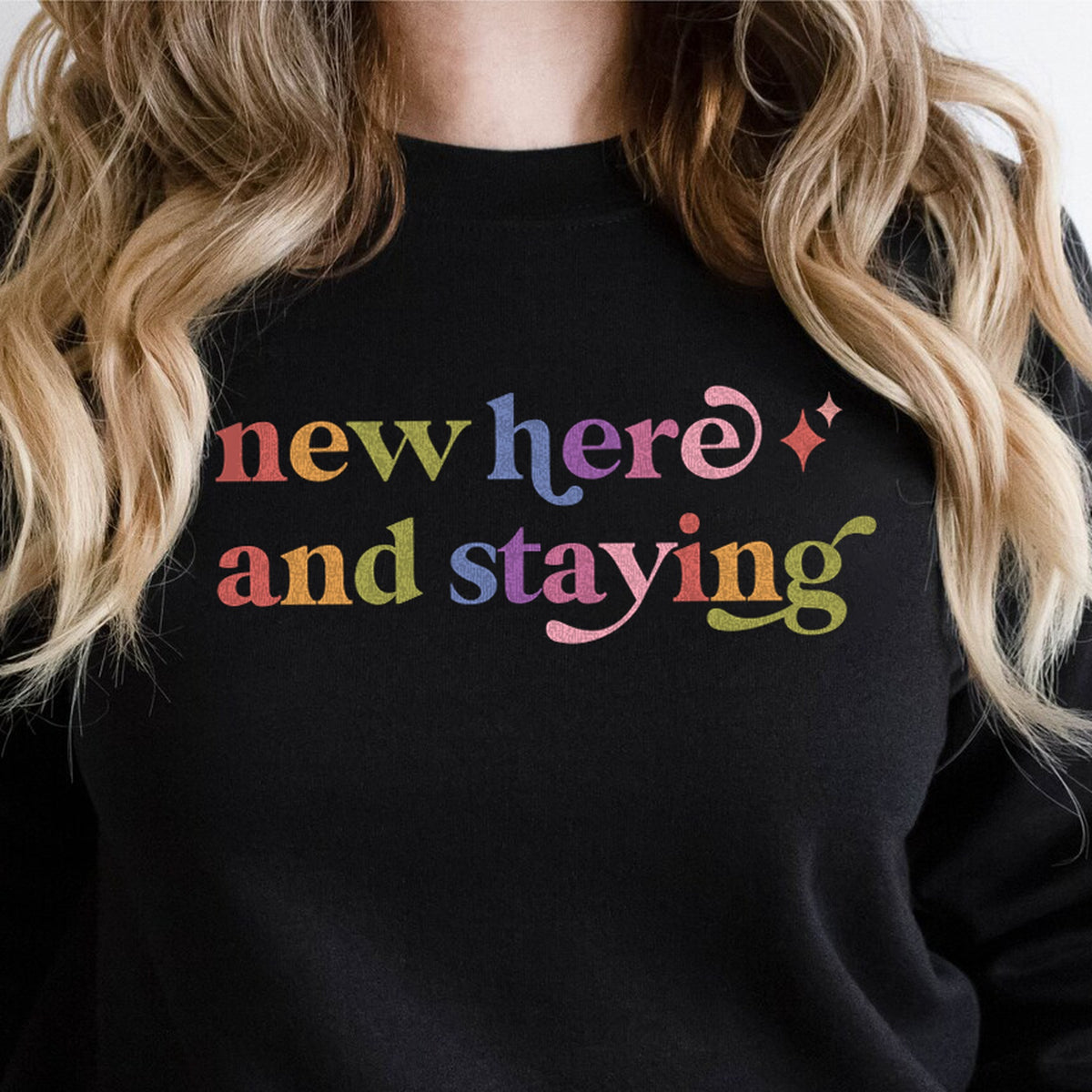 New Here and Staying Care & Resist Gildan crewneck sweatshirt in Black