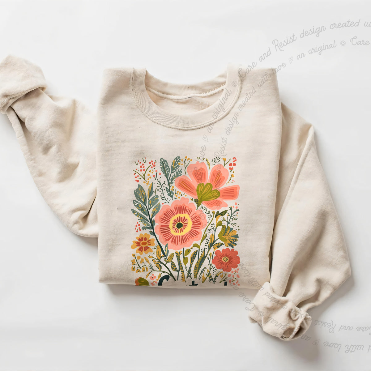 Foxtrot Delta Tango Care & Resist Gildan crewneck sweatshirt in Sand