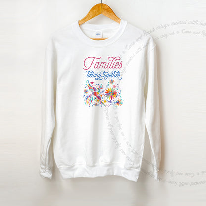 Families Belong Together Rainbow Care & Resist Gildan crewneck sweatshirt in White
