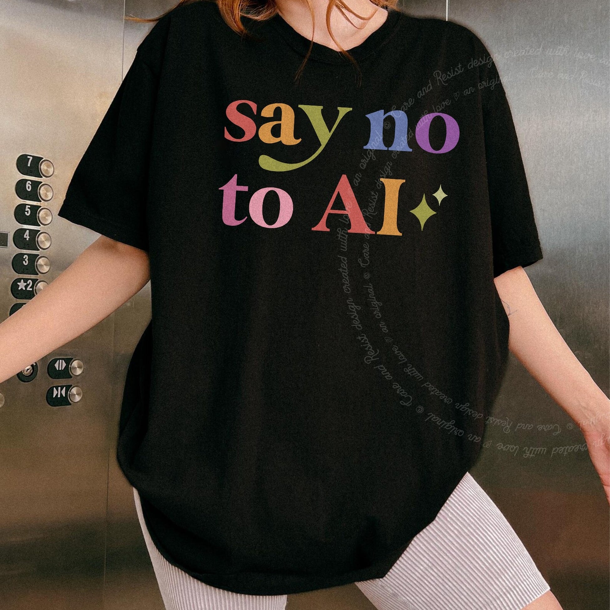 Say No to Ai Care & Resist rainbow Comfort Colors tee, Black