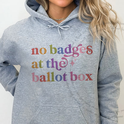 No Badges At the Ballot Box Care & Resist Gildan hoodie in Sport Grey