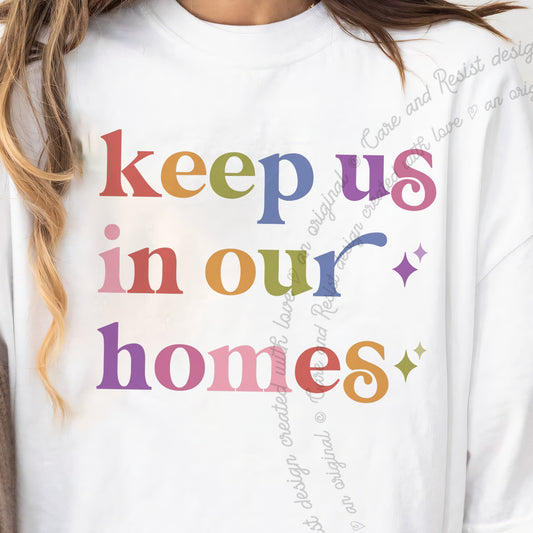 Keep Us in Our Homes Care & Resist progressive t-shirt in White