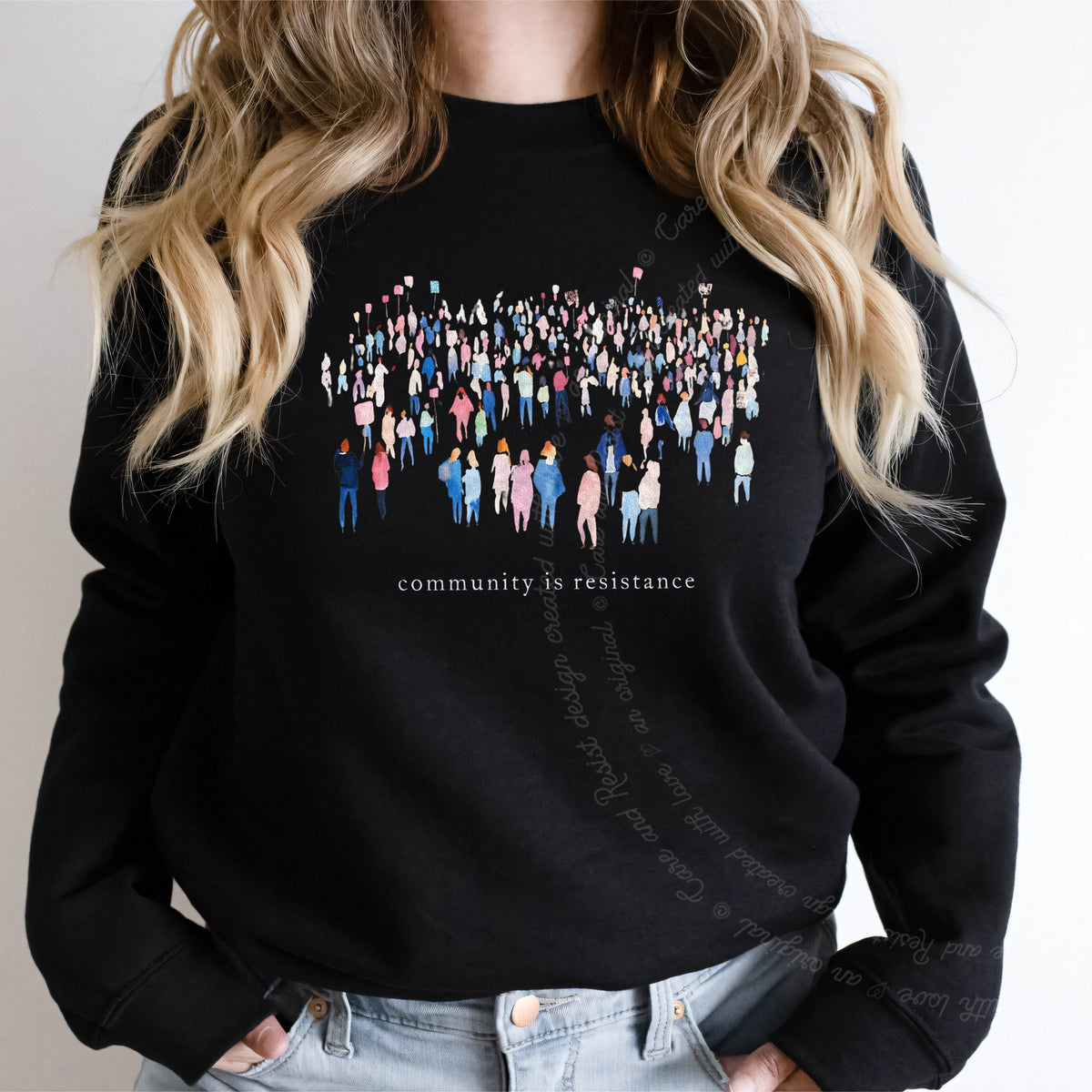 Community Is Resistance People Care & Resist Gildan crewneck sweatshirt in Black