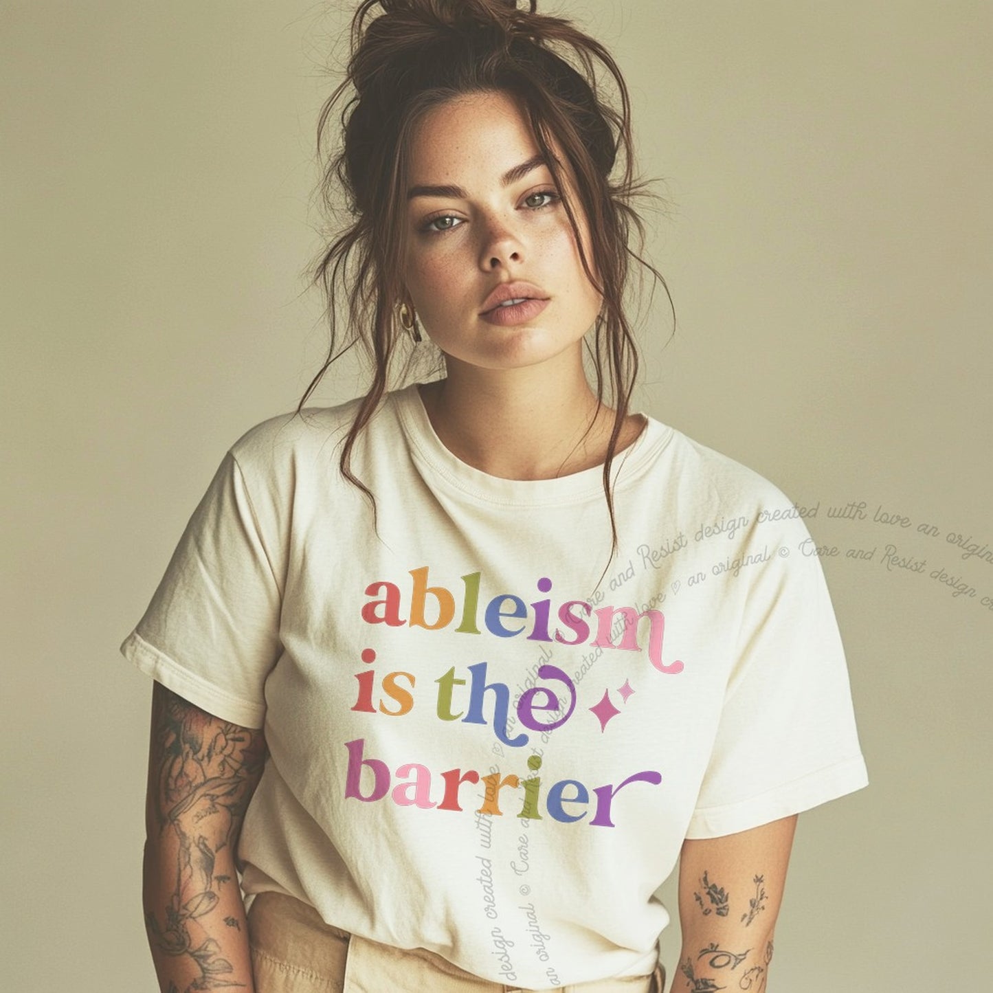 Ableism is the Barrier Care & Resist rainbow Comfort Colors tee, Ivory