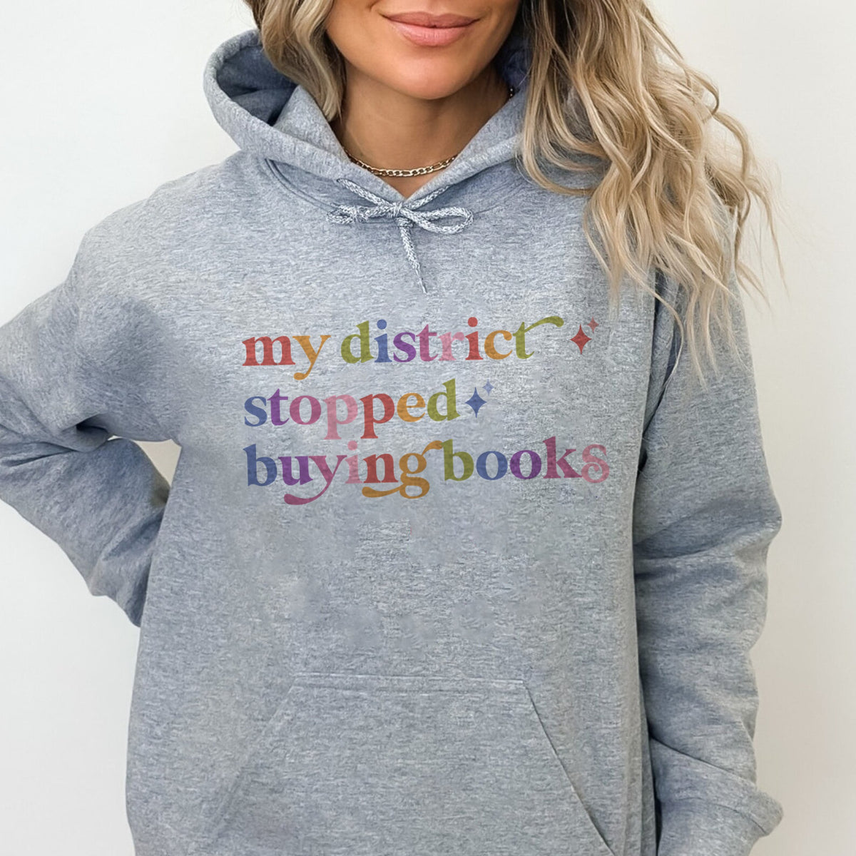 My District Stopped Buying Books Care & Resist Gildan hoodie in Sport Grey