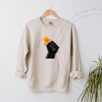 Resist Fist and Trump Blimp Care & Resist Gildan crewneck sweatshirt in Sand