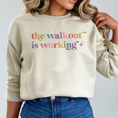 The Walkout is Working Care & Resist Gildan crewneck sweatshirt in Sand