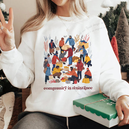 Community is Resistance Retro People Care & Resist Gildan crewneck sweatshirt in White