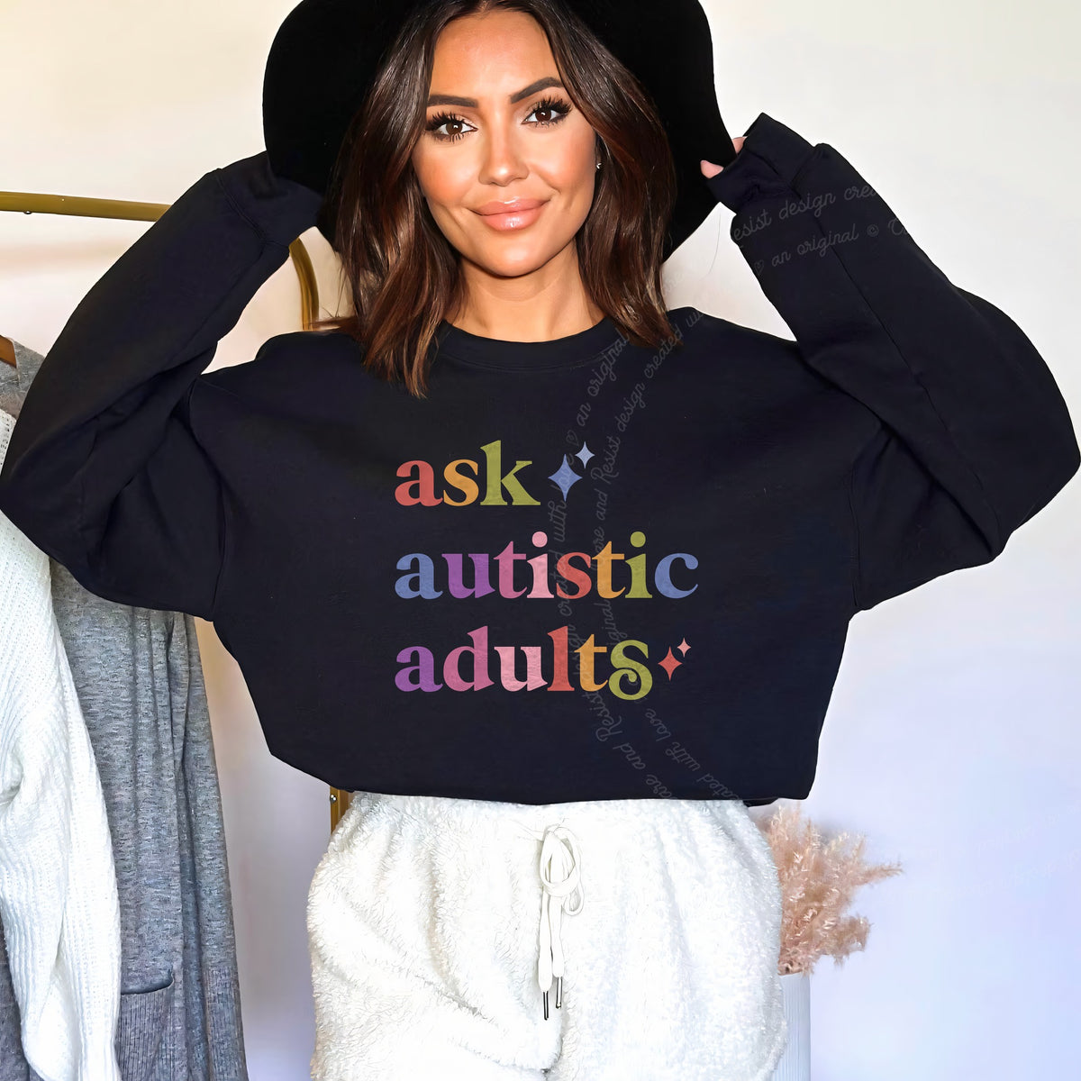 Ask Autistic Adults Care & Resist Gildan crewneck sweatshirt in Black