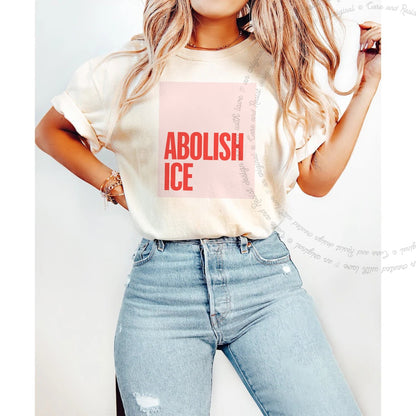 Abolish ICE Care & Resist progressive t-shirt in Ivory