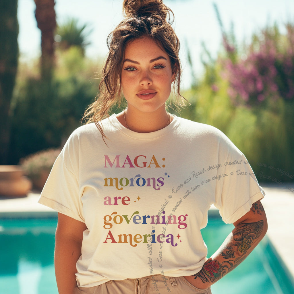 Maga make America great again anti-trump anti trump stupid shirt tshirt tee t apparel clothes top merch clothing anti-maga idiot morons governing not embarrassing protest resist liberal funny you’re your in a cult cultist christian nationalist 47 beware false prophets red hat traitors are we yet trumpism republican conservative anti-republican hater crime deplorable garbage comfort colors 