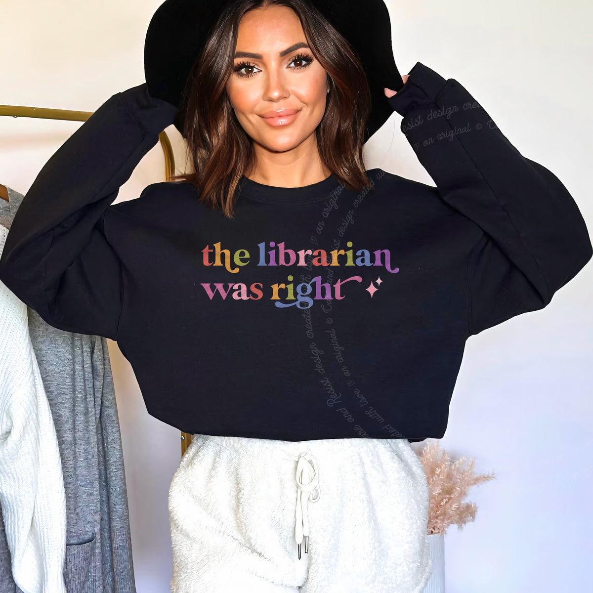 The Librarian Was Right Care & Resist Gildan crewneck sweatshirt in Black