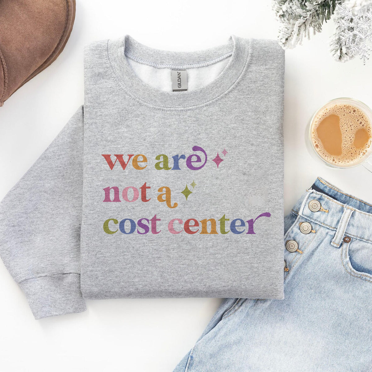 We are not a Cost Center Care & Resist Gildan crewneck sweatshirt in Sport Grey