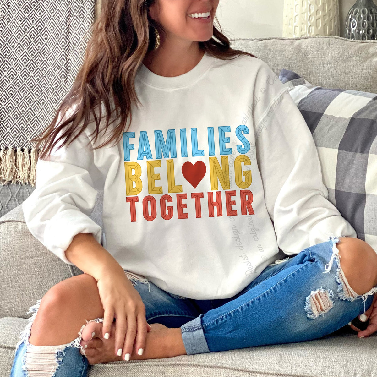 Families Belong Together Care & Resist Gildan crewneck sweatshirt in White