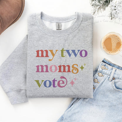 My Two Moms Vote Care & Resist Gildan crewneck sweatshirt in Sport Grey