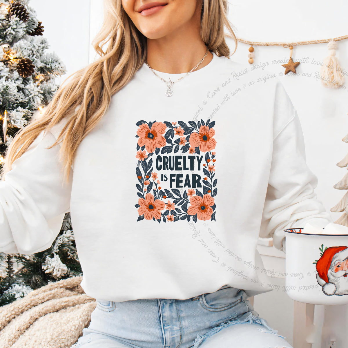 Cruelty Is Fear Care & Resist Gildan crewneck sweatshirt in White