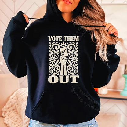 Vote Them Out Ballot Linocut Care & Resist Gildan hoodie in Black