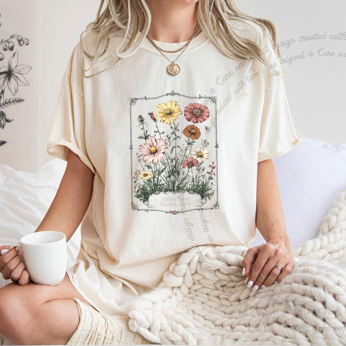 Elect a Clown Expect a Circus Floral Care & Resist progressive t-shirt in Ivory