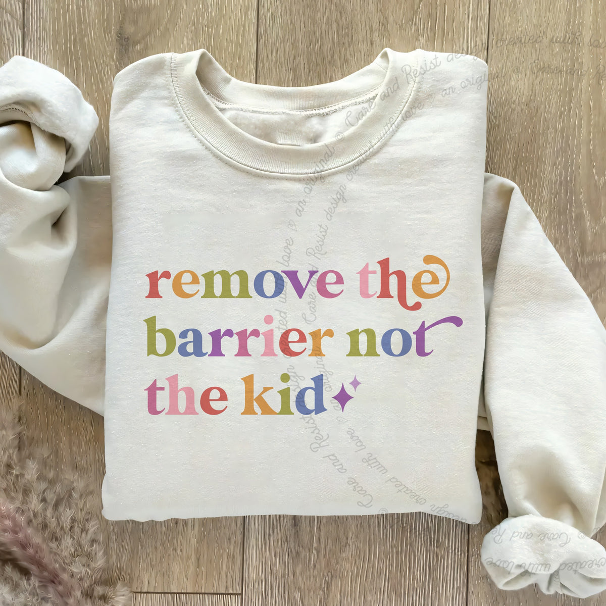 Remove the Barrier not the Kid Care & Resist Gildan crewneck sweatshirt in Sand