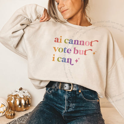 Ai Cannot Vote but I Can Care & Resist Gildan crewneck sweatshirt in Sand