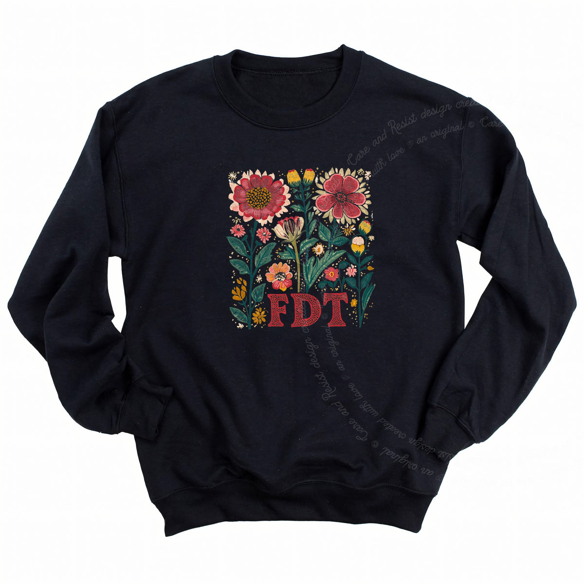 FDT Floral Care & Resist Gildan crewneck sweatshirt in Black