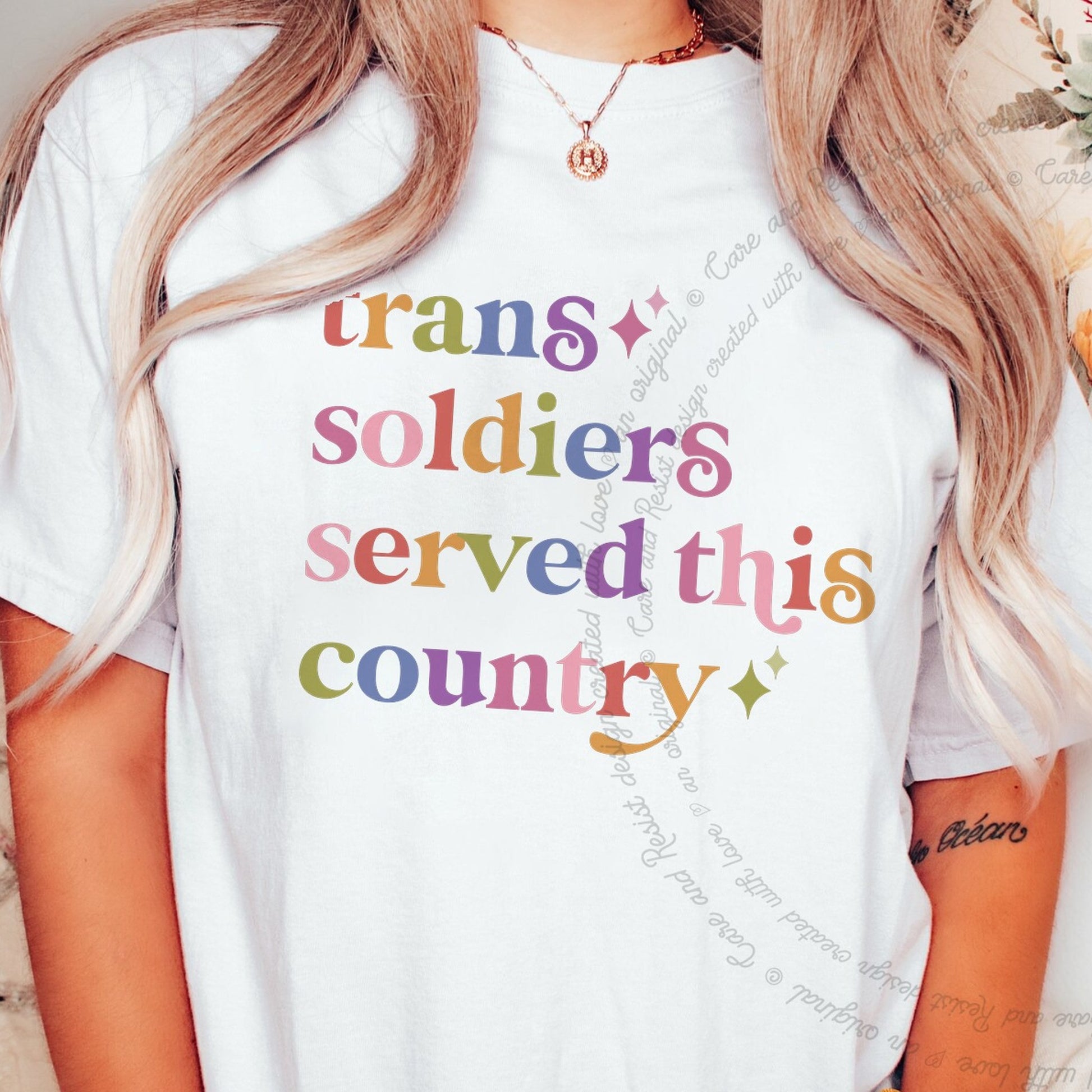 Trans Soldiers Served This Country Care & Resist rainbow Comfort Colors tee, White