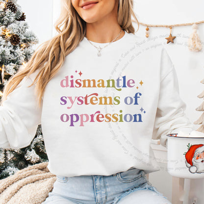 Dismantle Systems of Oppression Care & Resist Gildan crewneck sweatshirt in White