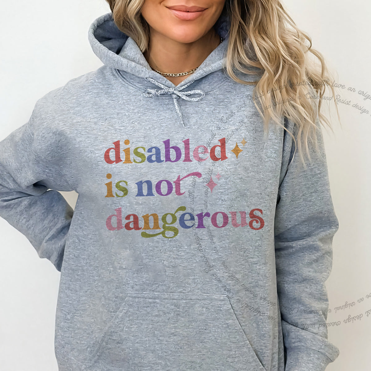 Disabled is not Dangerous Care & Resist Gildan hoodie in Sport Grey
