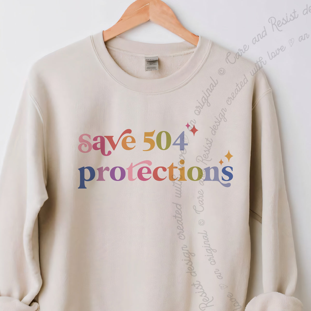 Save 504 Protections Care & Resist Gildan crewneck sweatshirt in Sand