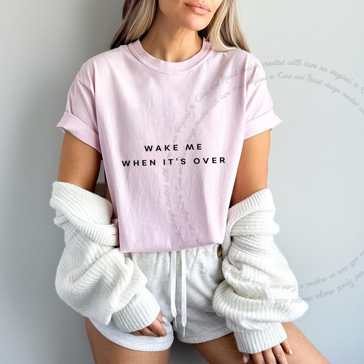 Wake Me When It's Over Care & Resist progressive t-shirt in Blossom