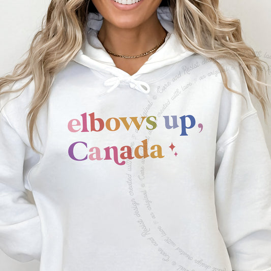 Elbows Up, Canada Care & Resist Gildan hoodie in White