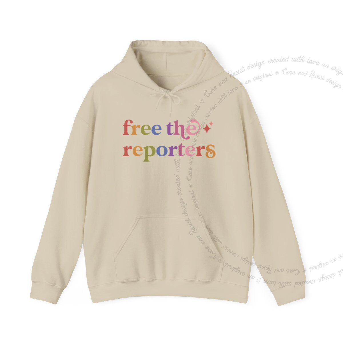 Free the Reporters Care & Resist Gildan hoodie in Sand