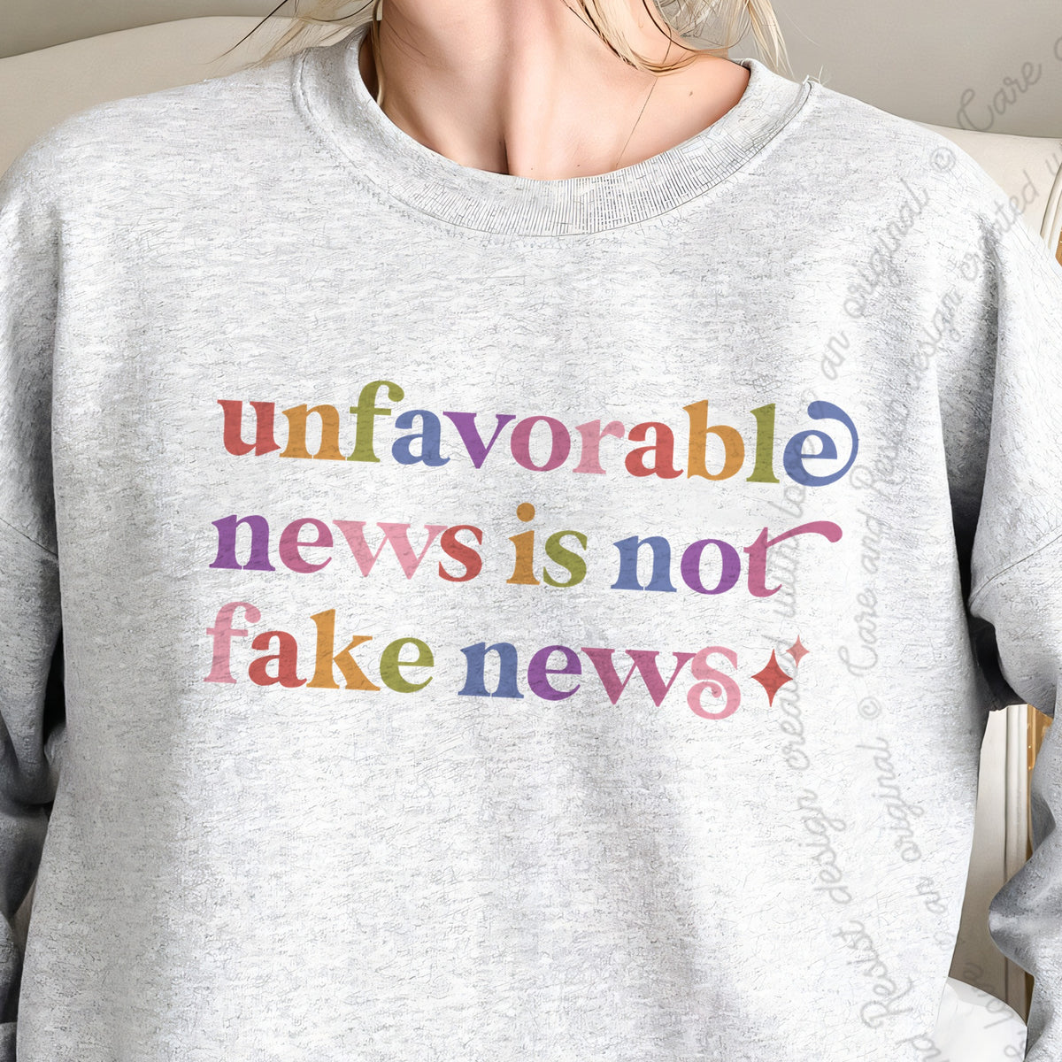 Unfavorable News is not Fake News Care & Resist Gildan crewneck sweatshirt in Sport Grey