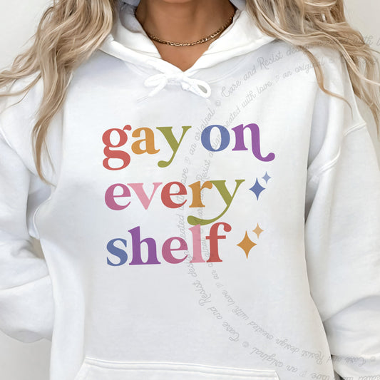 Gay on Every Shelf Care & Resist Gildan hoodie in White