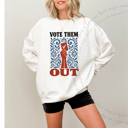 Vote Them Out Folk Ballot Care & Resist Gildan crewneck sweatshirt in White