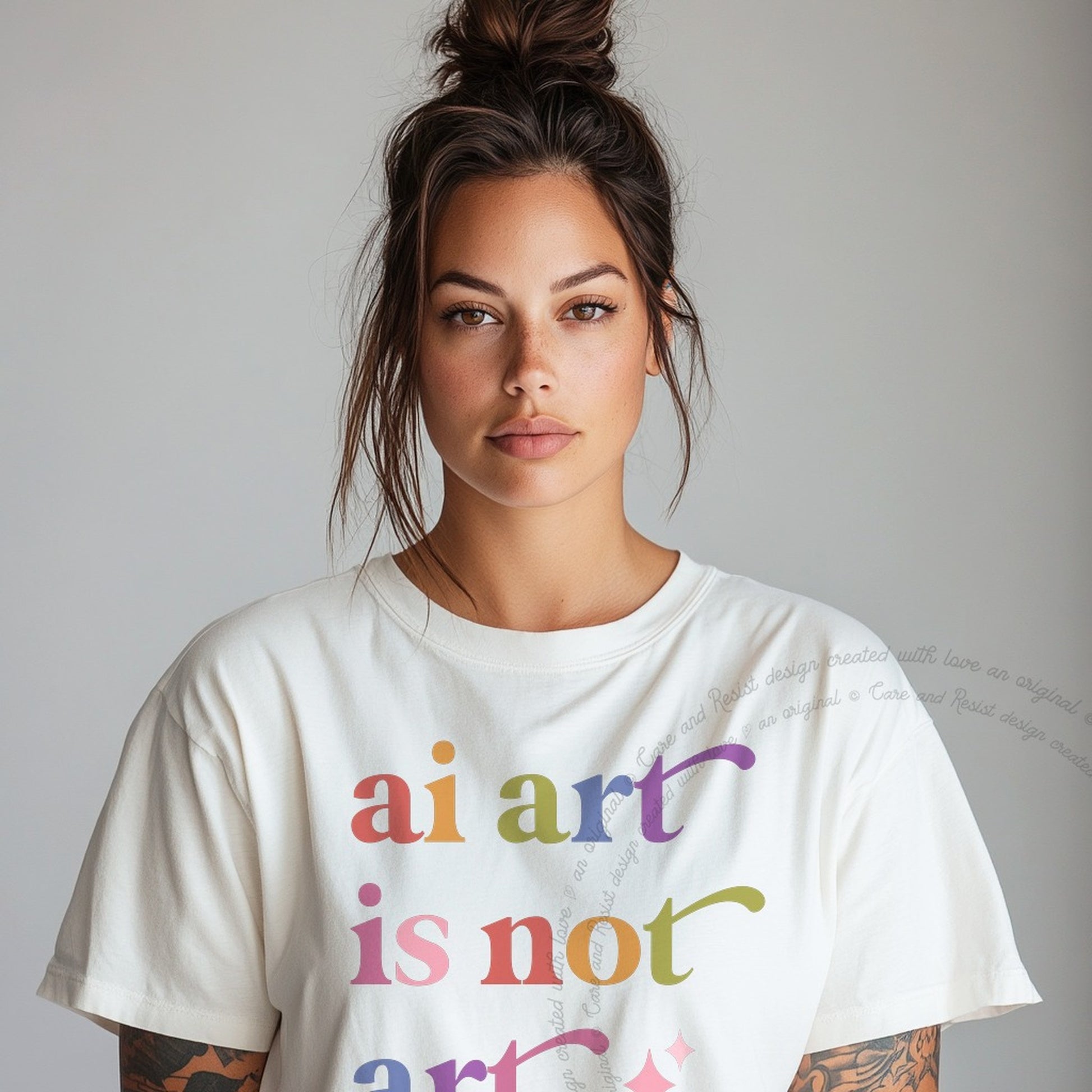 Ai Art is not Art Care & Resist rainbow Comfort Colors tee, White