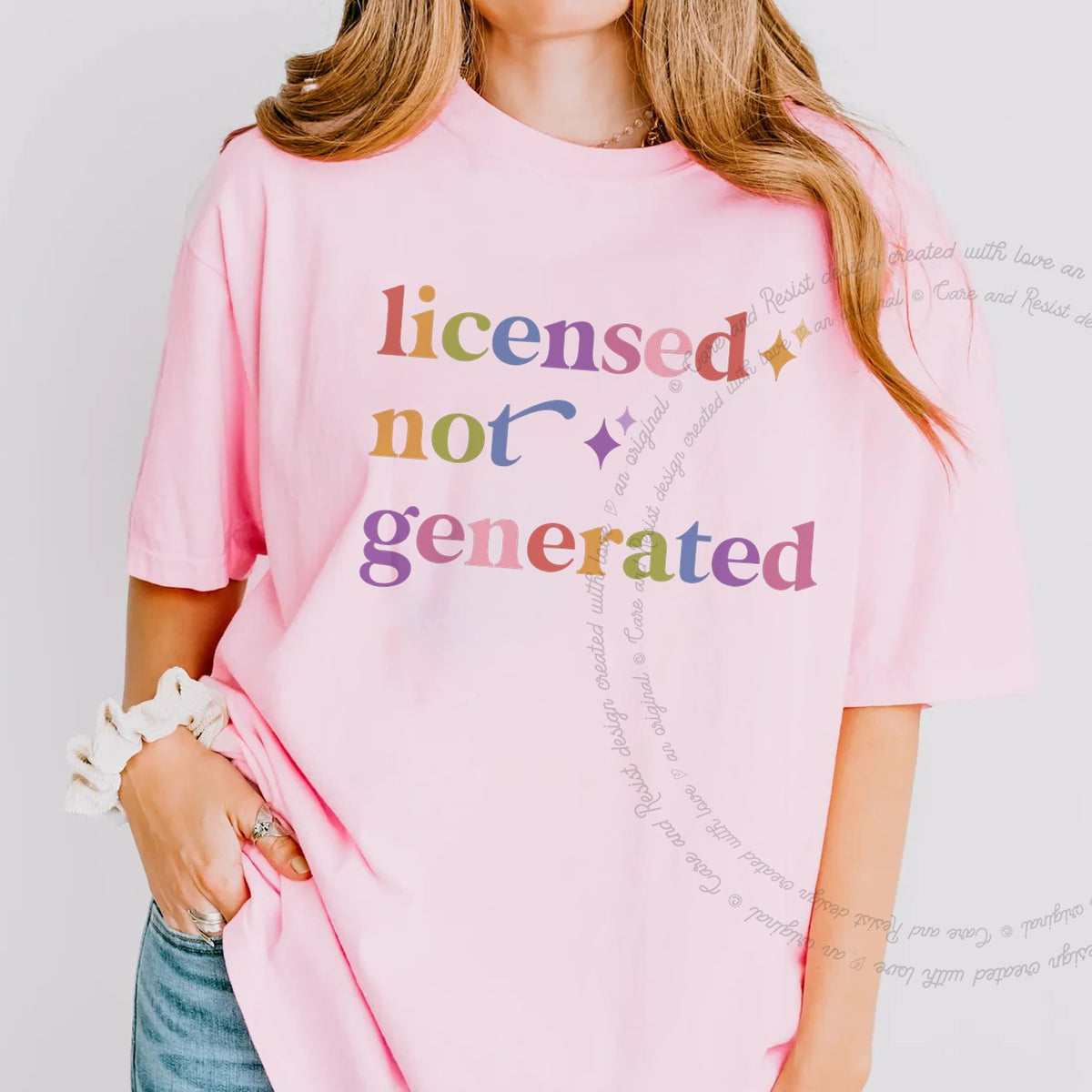 Licensed not Generated Care & Resist progressive t-shirt in Blossom