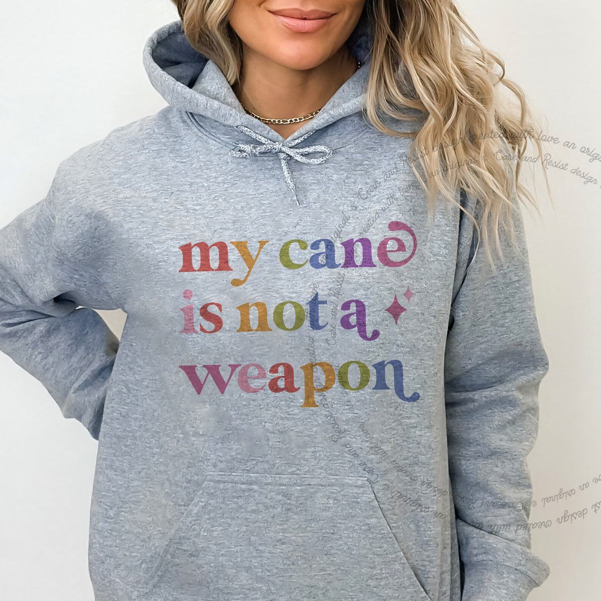 My Cane is not a Weapon Care & Resist Gildan hoodie in Sport Grey