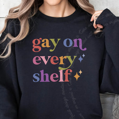 Gay on Every Shelf Care & Resist Gildan crewneck sweatshirt in Black
