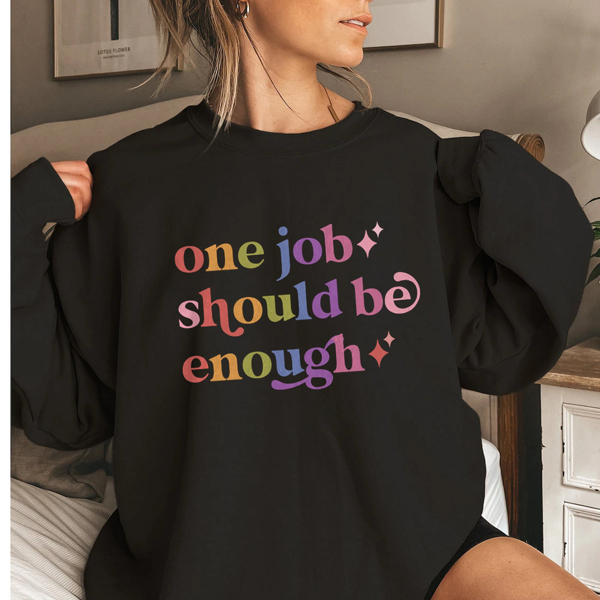 One Job Should Be Enough Care & Resist Gildan crewneck sweatshirt in Black