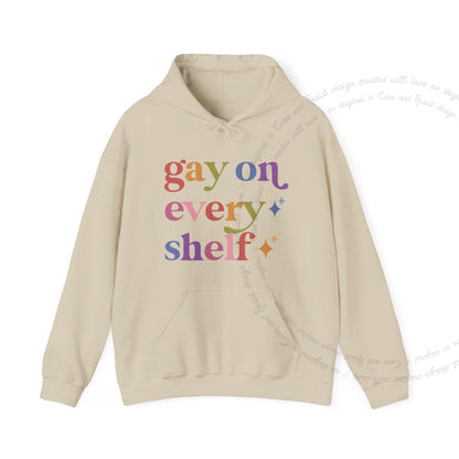 Gay on Every Shelf Care & Resist Gildan hoodie in Sand
