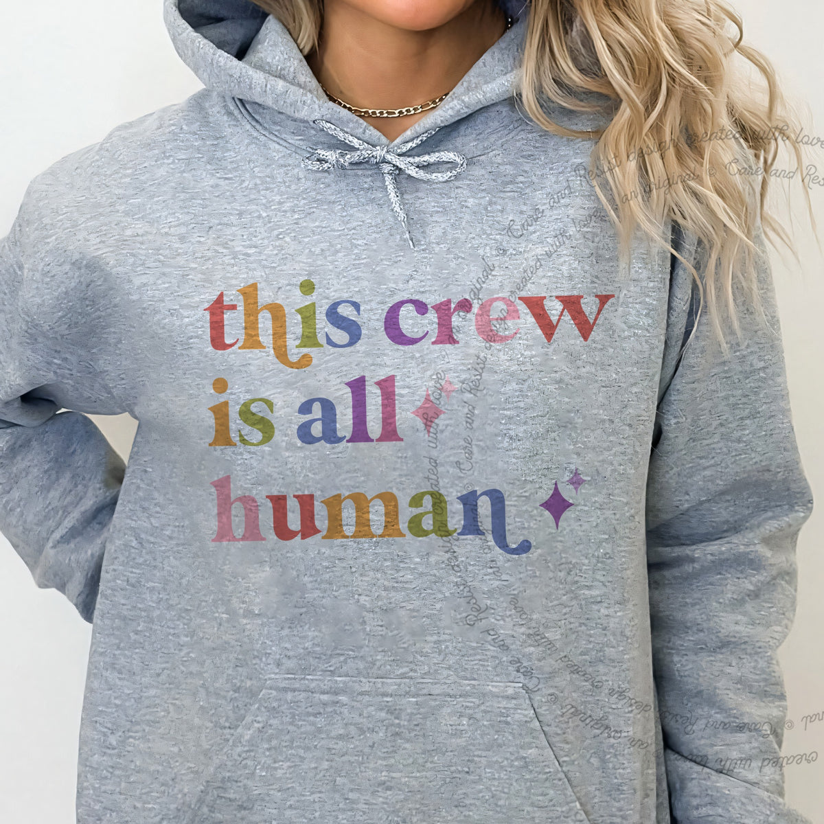 This Crew is All Human Care & Resist Gildan hoodie in Sport Grey
